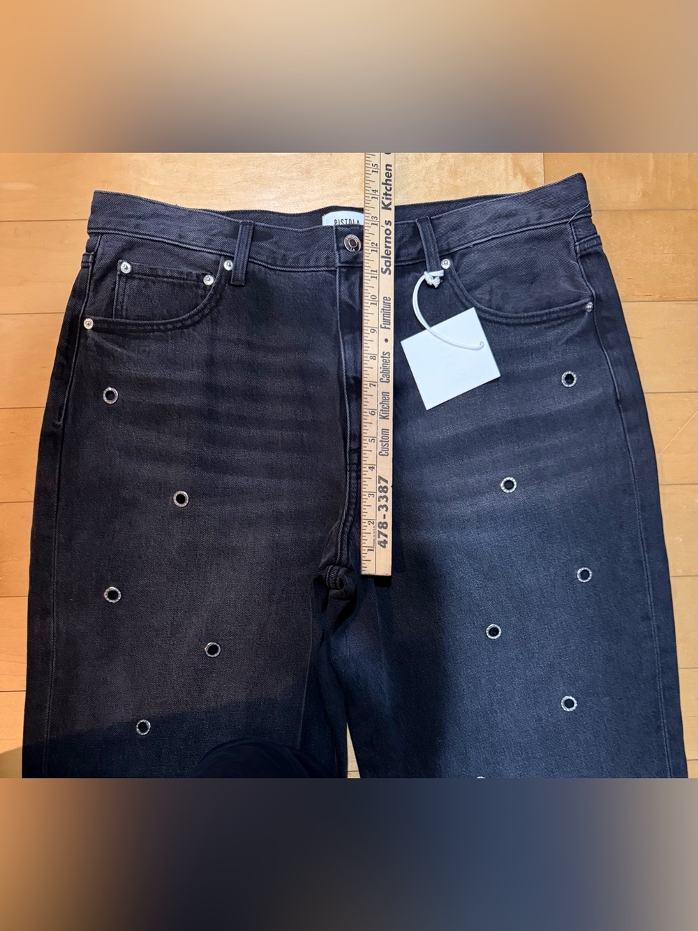 NWT Pistola Hendrix High Rise Wide Leg Jeans Open Rivets - Glamour Black - Sz 32 - Picture 13 of 16